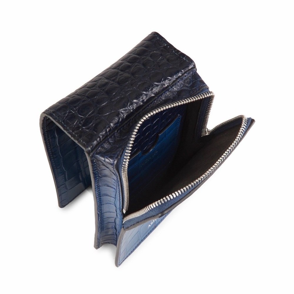 Blue Croc-Embossed Unisex Bolo Bag - Picture 7 of 14
